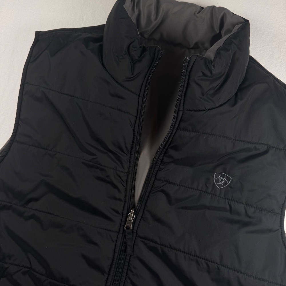 Ariat Meridian Puffer Vest Men Large Black Grey Reversible Full Zip Mock Neck